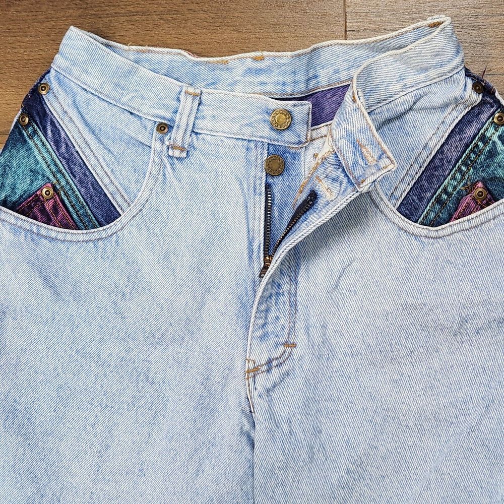 Vintage Zena Jean Shorts‎ Women's 11 Denim Color Block Button Pockets Made USA - Picture 2 of 7